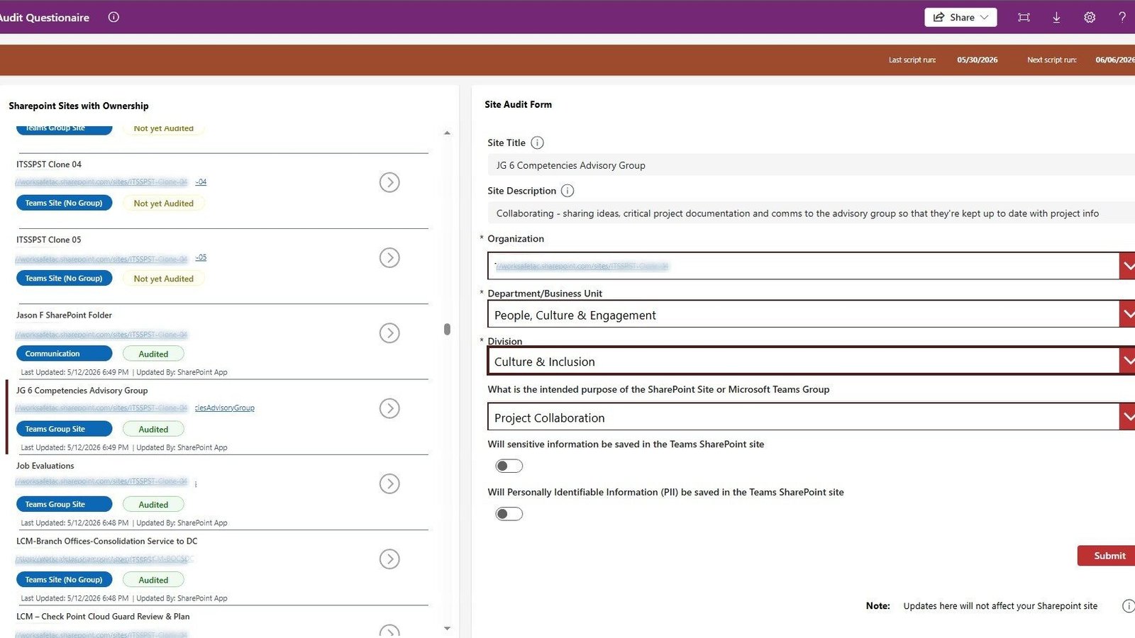 Sharepoint Site Audit solution screen2 b